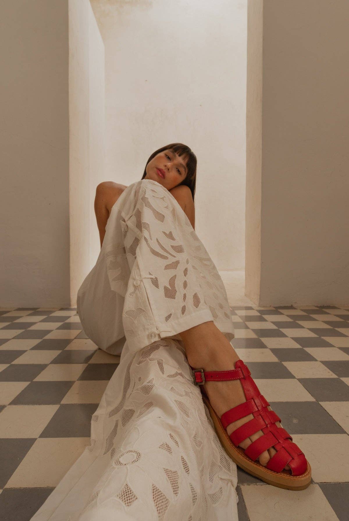 Chilaquiles Rojos - Women's Red Leather Fisherman Sandals