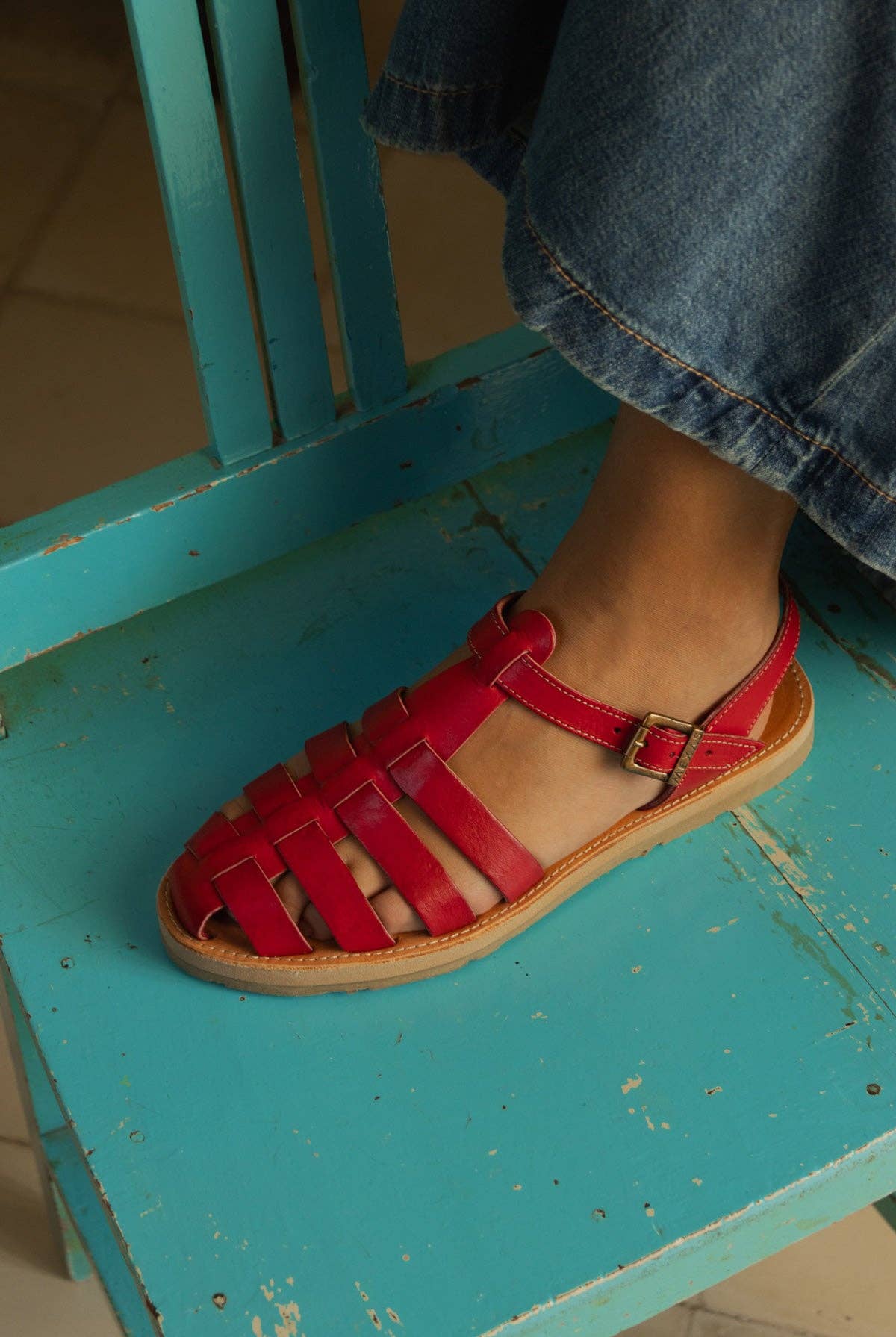 Chilaquiles Rojos - Women's Red Leather Fisherman Sandals