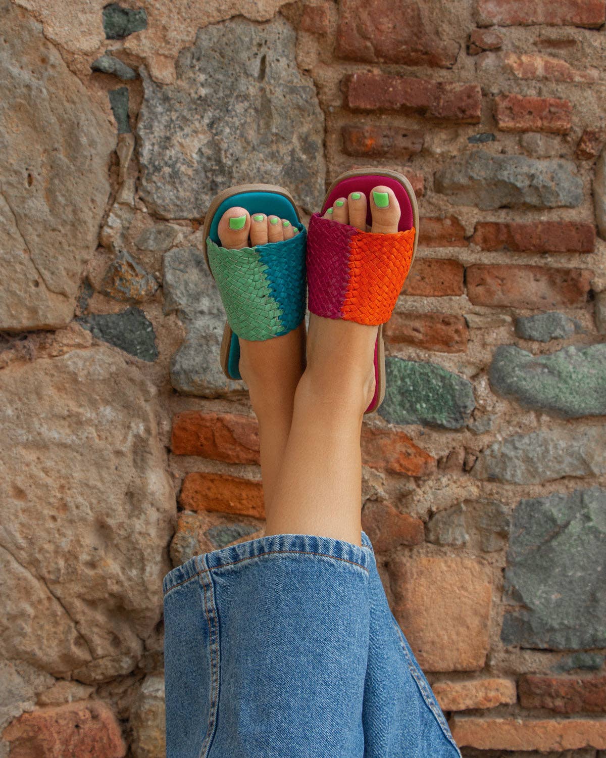 Chapala Menta - Mint and Blue Woven Flat Sandal