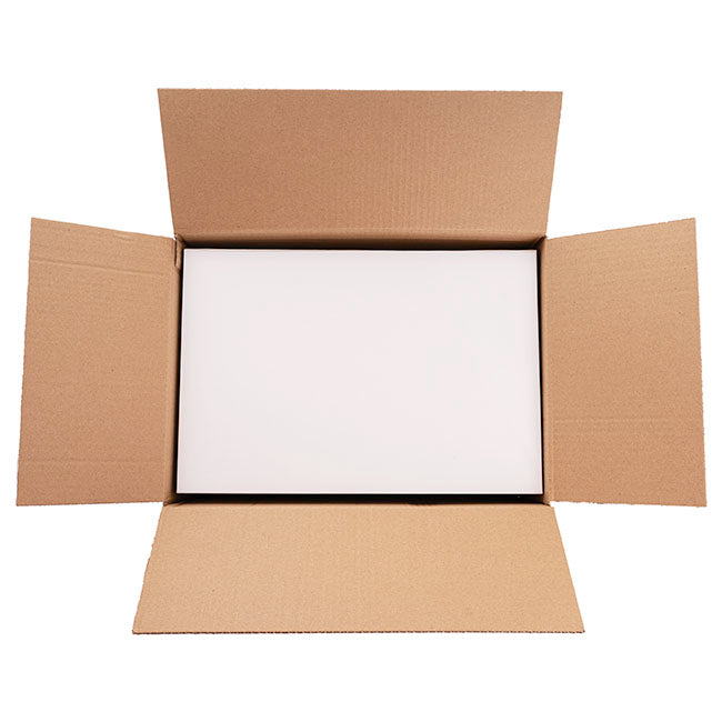 A stack of white paper sheets sits in an open Wrapped Gift Wrapping box, viewed from above on a white background, highlighting versatile wrapping options.
