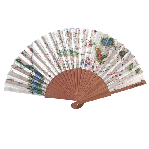 Hand fan opened out with planishpere design