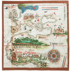 A colorful, old-fashioned map with illustrated landscapes, ornate borders, and a compass rose adorns the Cantino Eco Shopper by Terra Lusa, capturing the charm of historical European coastlines.