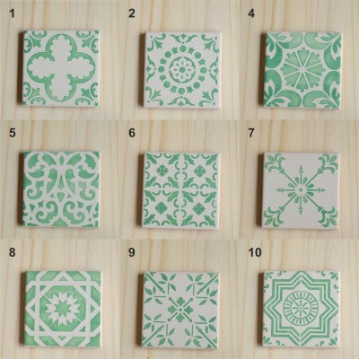 Hand Painted Tiles Aqua Coasters Set B