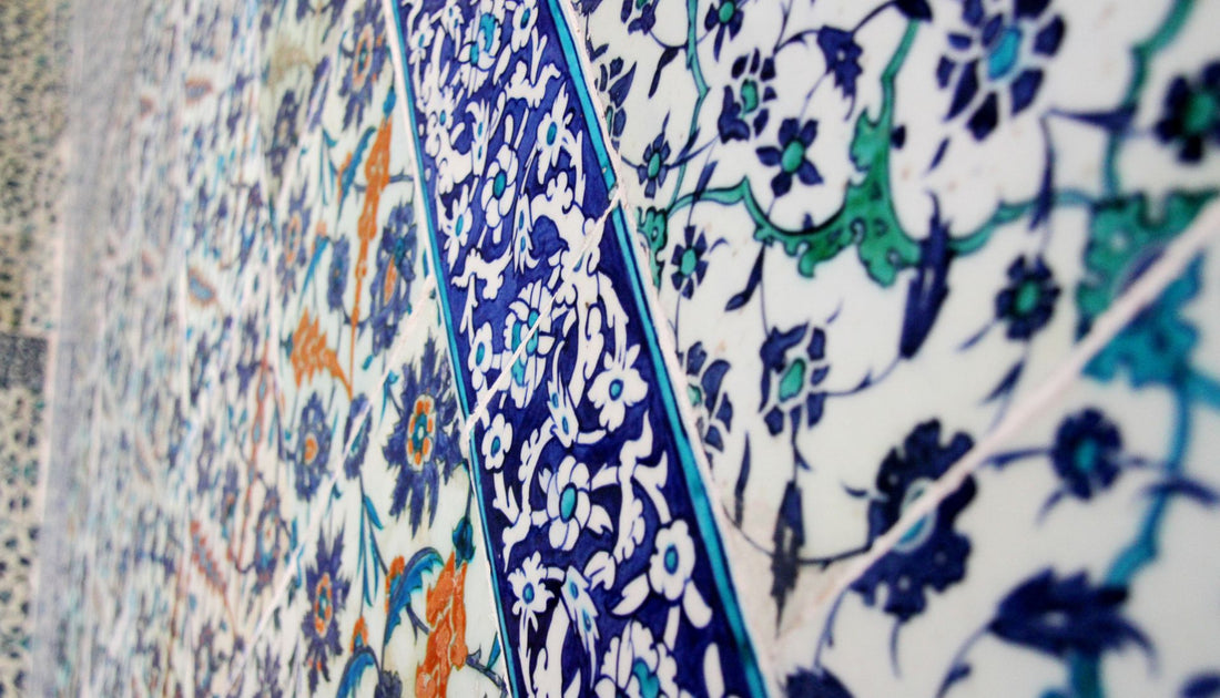 Portuguese tiles on a wall in the traditional azulejo style typical of Portugal
