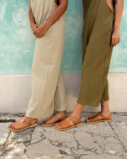 Azteca - Brown Leather Sandal with Ankle Straps