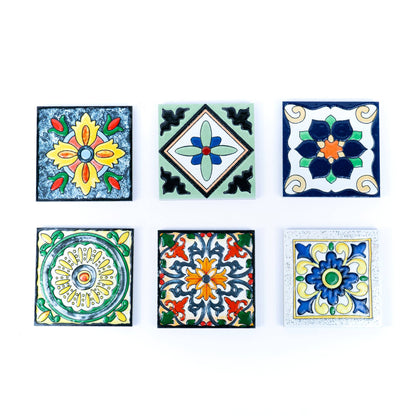 Tile-Inspired Ceramic & Cork Coasters - Set of 6