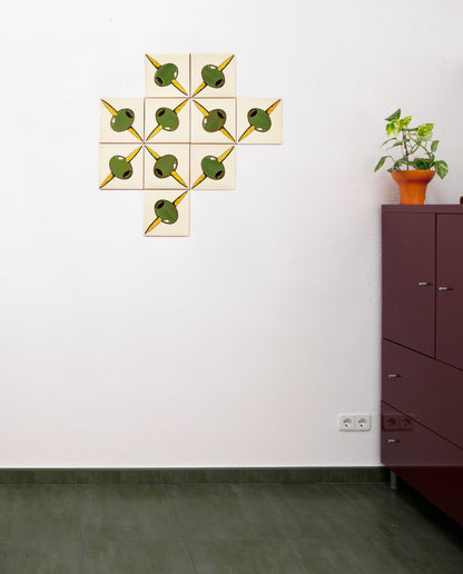 Olive-Themed Self-Adhesive Ceramic Tile Mural – 10 Tiles (Olivas)