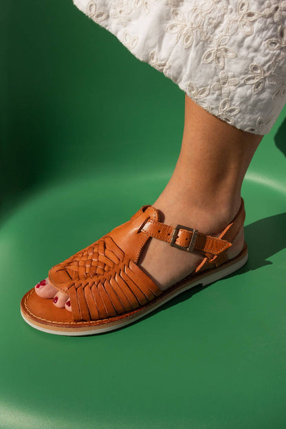 Azteca - Brown Leather Sandal with Ankle Straps