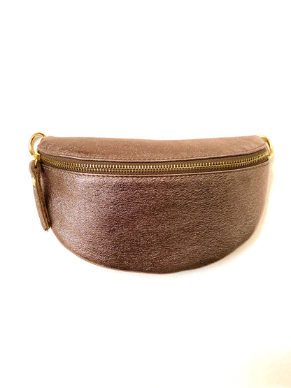 Metallic Leather Fanny Pack Crossbody Bag