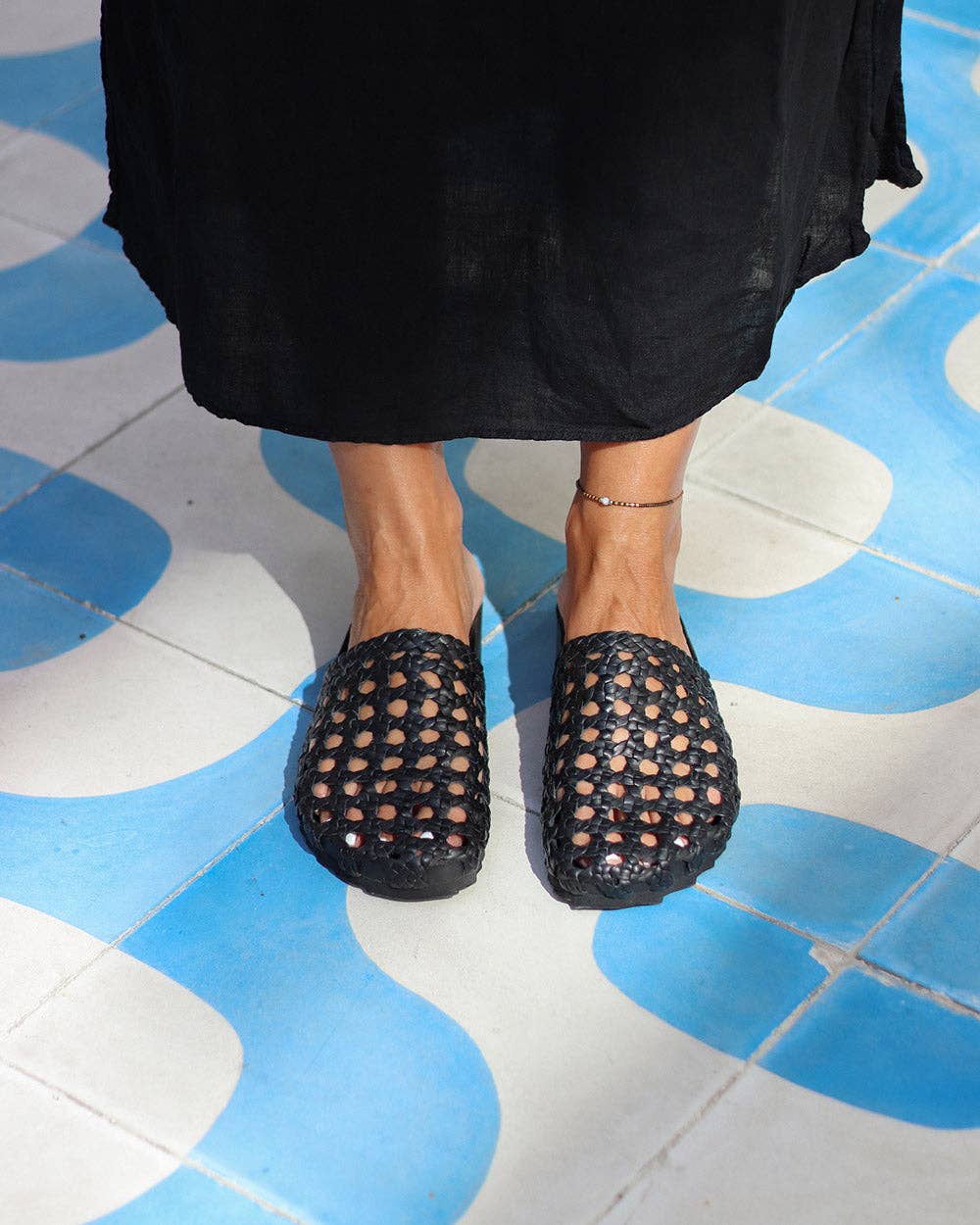 Jalisco - Woven Black Leather Mule with Bio Sole