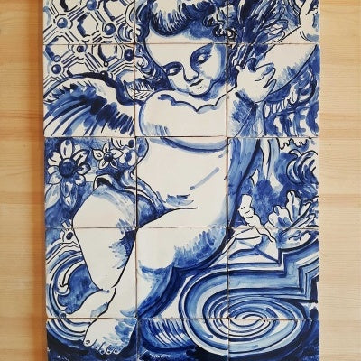 Angel Portuguese Tile Mural – Hand Painted Azulejo Ceramic Wall Panel