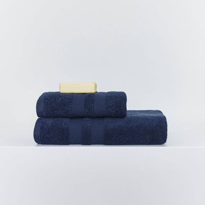 Close-up of plush terry texture on cobalt blue towel.