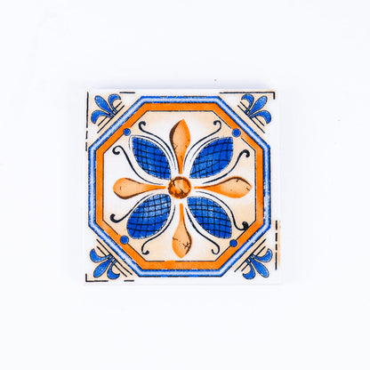 Elegant Portuguese Tile-Inspired Ceramic & Cork Coasters - Set of 8 L-1099