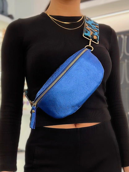 Metallic Leather Fanny Pack Crossbody Bag