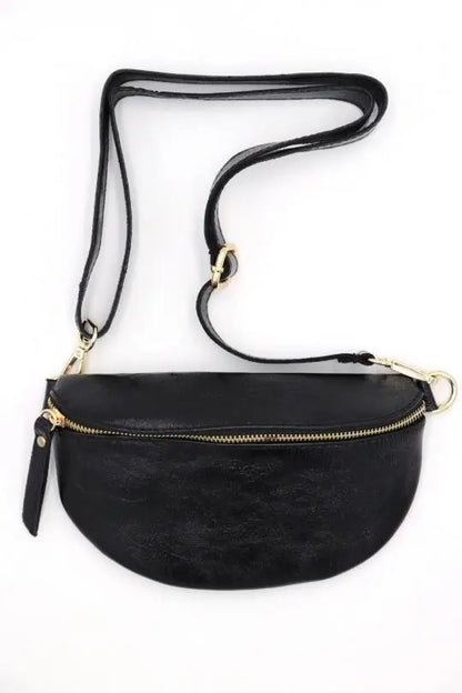 Metallic Leather Fanny Pack Crossbody Bag