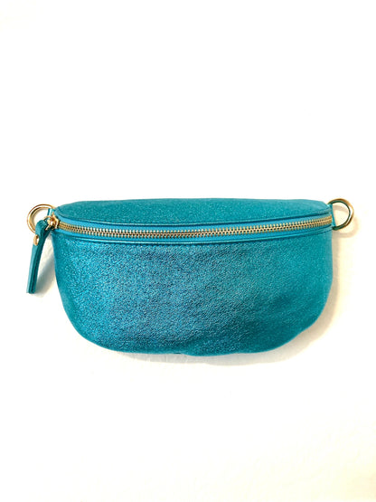Metallic Leather Fanny Pack Crossbody Bag