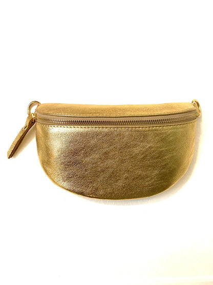 Metallic Leather Fanny Pack Crossbody Bag