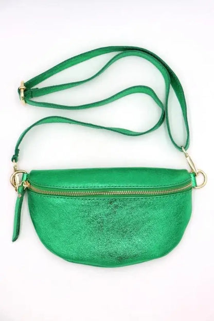 Metallic Leather Fanny Pack Crossbody Bag