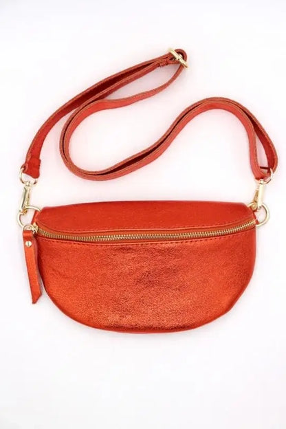Metallic Leather Fanny Pack Crossbody Bag