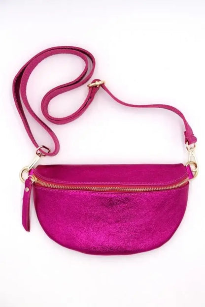Metallic Leather Fanny Pack Crossbody Bag