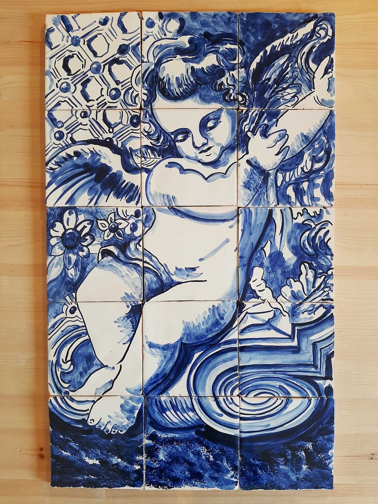 Angel Portuguese Tile Mural – Hand Painted Azulejo Ceramic Wall Panel