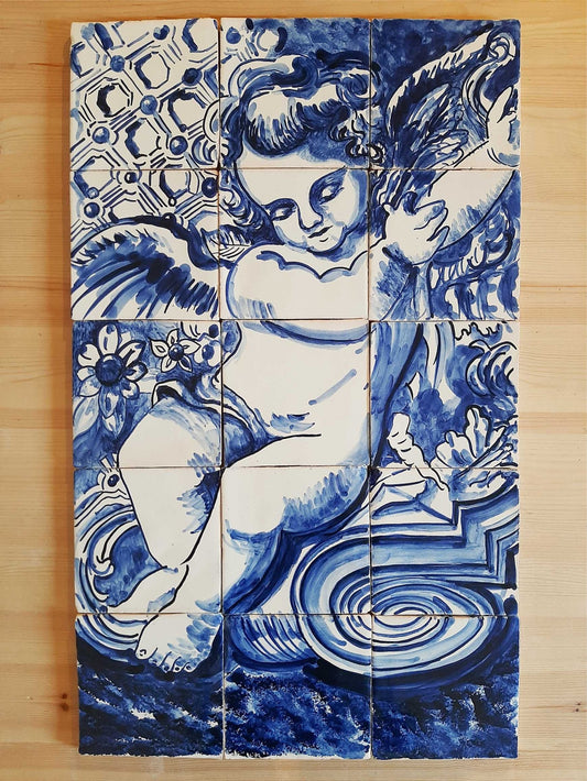 Angel Portuguese Tile Mural – Hand Painted Azulejo Ceramic Wall Panel