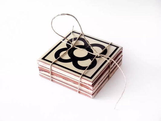 Barcelona tile ceramic coasters set of four inspired by Spanish modernist tiles