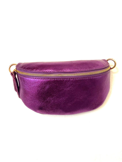 Metallic Leather Fanny Pack Crossbody Bag