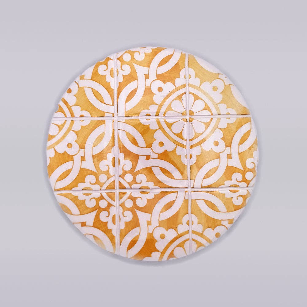 ceramic tile trivet_hand painted yellow motif