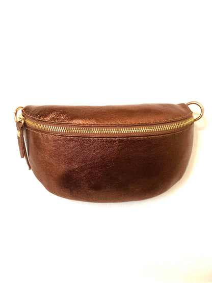 Metallic Leather Fanny Pack Crossbody Bag