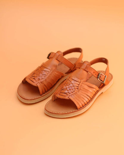Azteca - Brown Leather Sandal with Ankle Straps