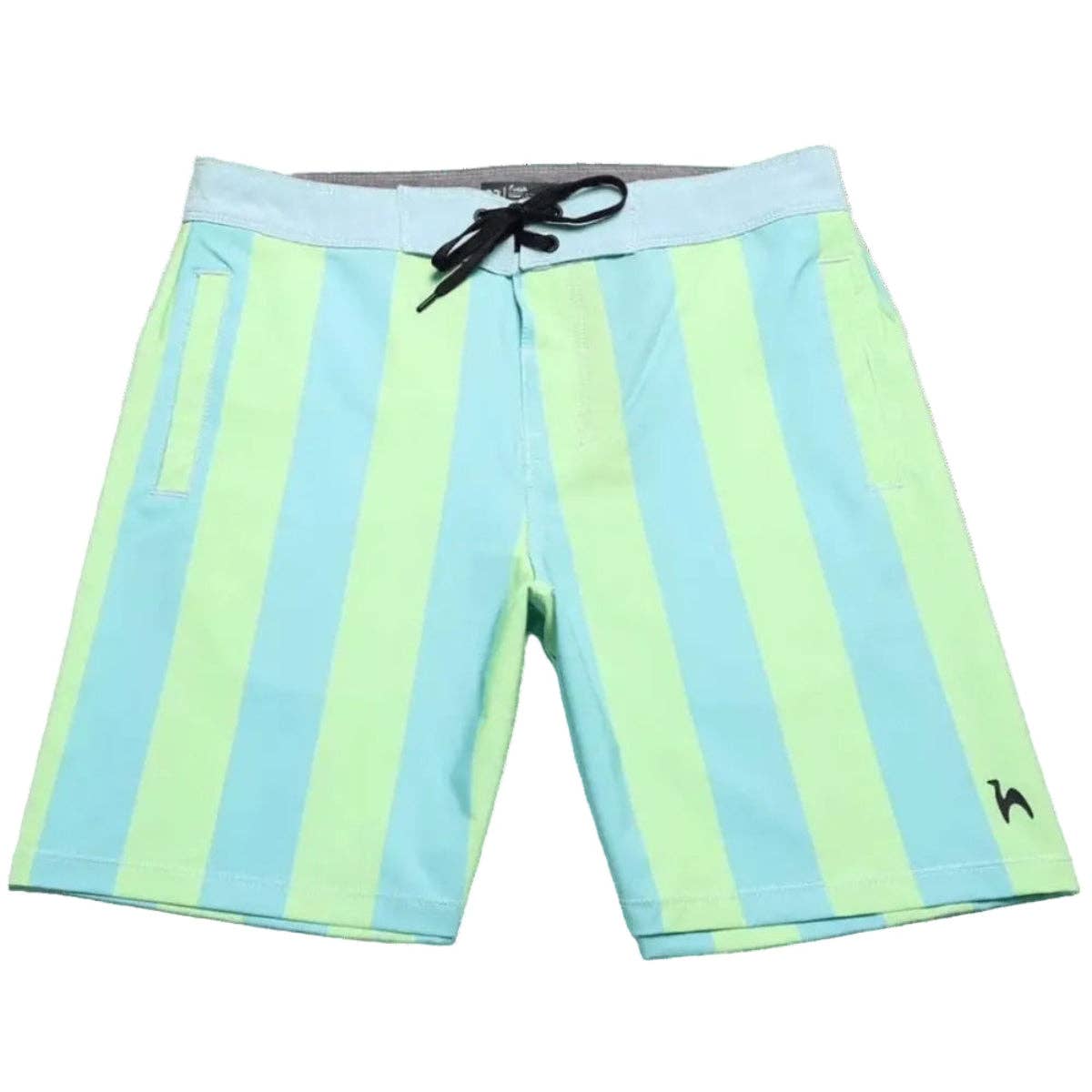 Futah 38graus striped boardshorts with grey waistband, black drawstring and side pockets
