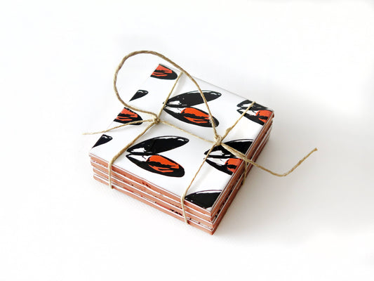 Mussels Mejillones ceramic coasters set of four hand screen printed in Spain