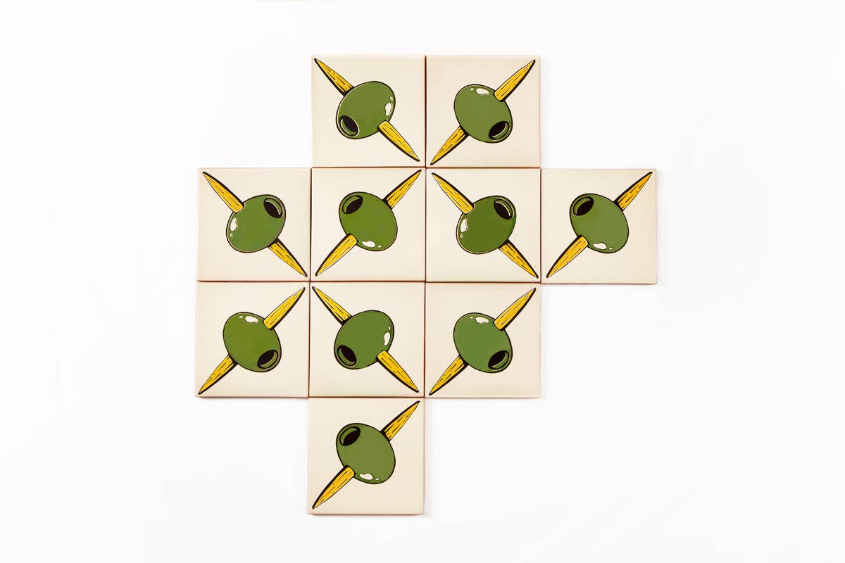 Olive-themed self-adhesive ceramic tile mural 10-tile set front view