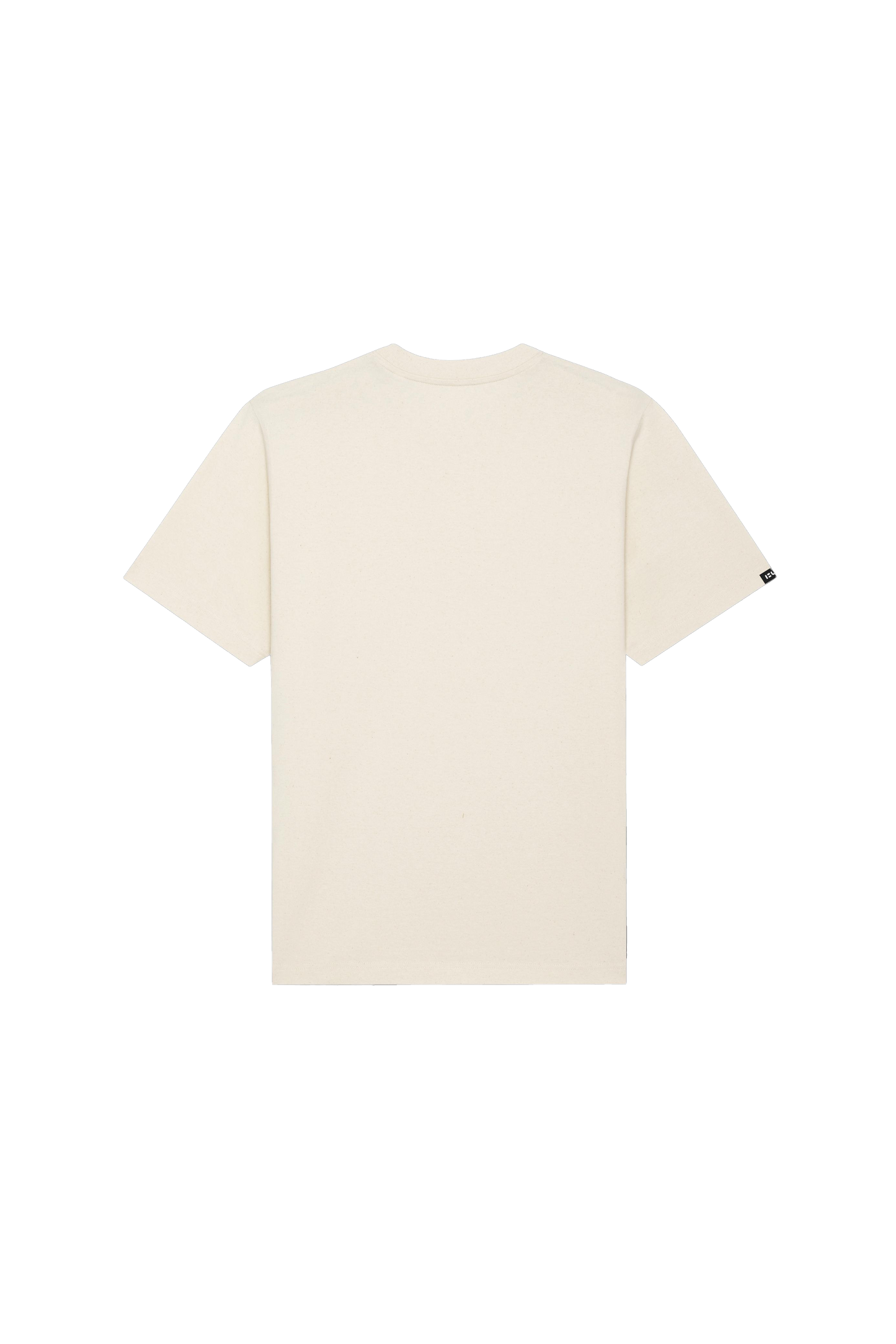 The Sardines T-Shirt by Humpier is a short-sleeved organic cotton tee, shown flat with the back facing up against a white background. It features a small black tag on the left sleeve, offering simple, effortless Mediterranean style.