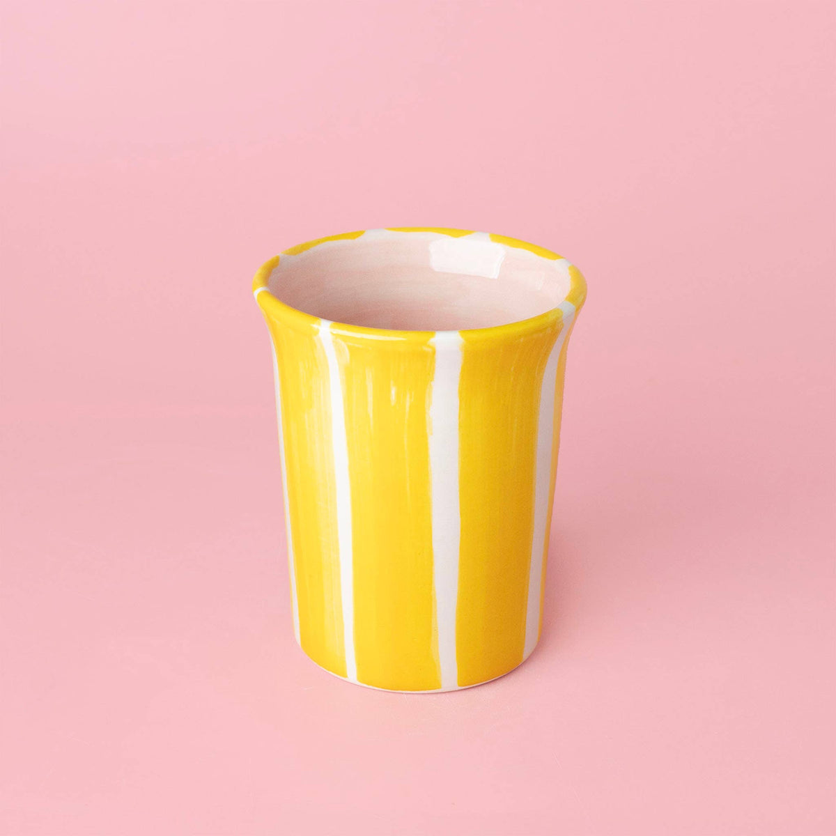 Handmade Valentina ceramic coffee mug with yellow stripes, 250ml