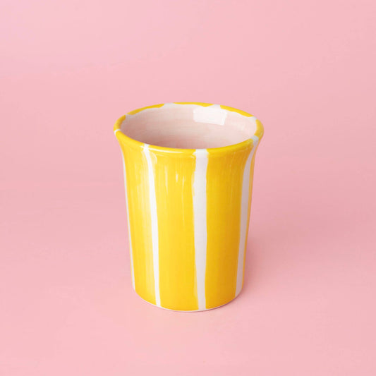 Handmade Valentina ceramic coffee mug with yellow stripes, 250ml