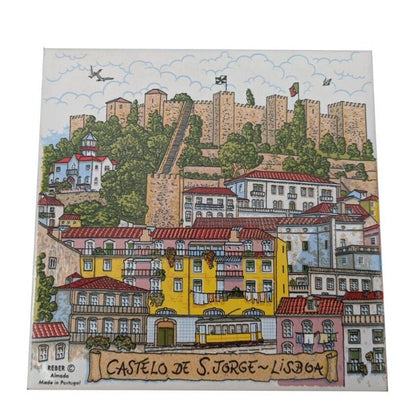 Ceramic Tile Trivet Portugal Street Scene 15x15cm_Castelo de S Jorge_whitebg_Reber_Iberica
