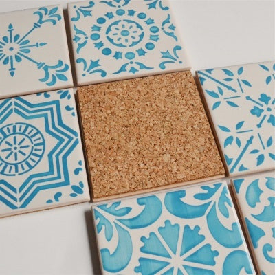 Coasters Set in portuguese tiles hand painted, turquoise, Set A